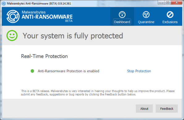 Screenshot Anti-Ransomware Beta