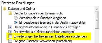 Screenshot Ordneroptionen