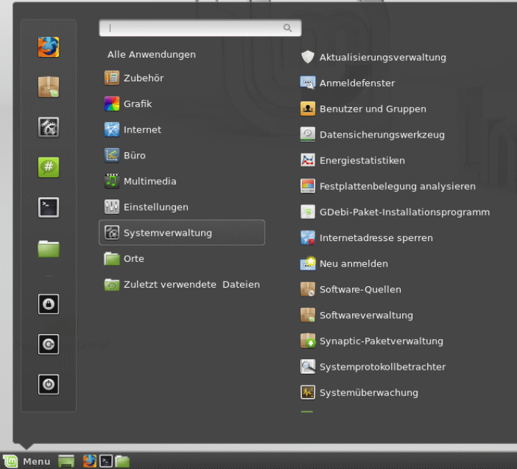 Linux Mint Menü