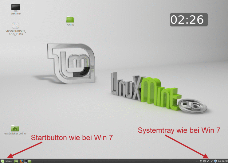 Screenshot des Schreibtisch (Desktop) von Linux Mint mit Oberfläche Cinnamon