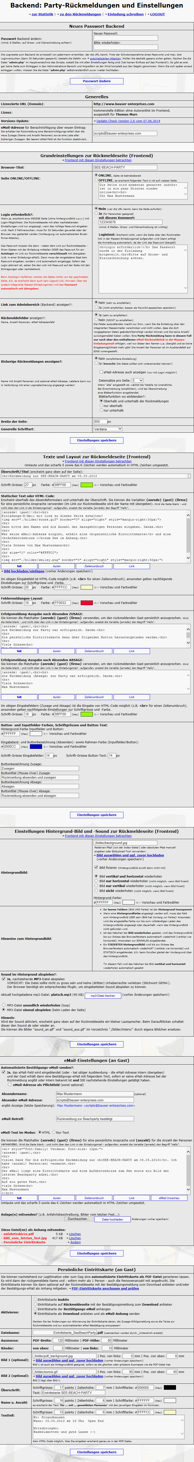 Backend Einstellungen Version 2.6 (Screenshot) Backend Einstellungen Version 2.6 (Screenshot)