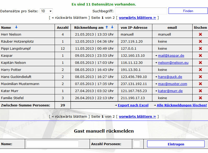 Backend Rückmeldungen (Screenshot Version 2.1) Backend Rückmeldungen (Screenshot Version 2.1)
