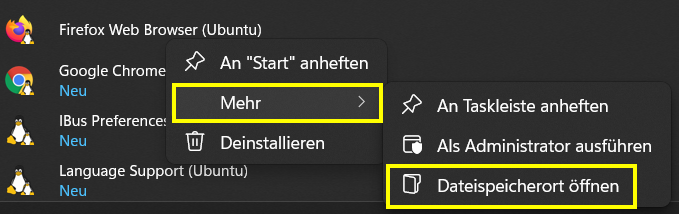 Screenshot Dateispeicherort WSL-Apps finden