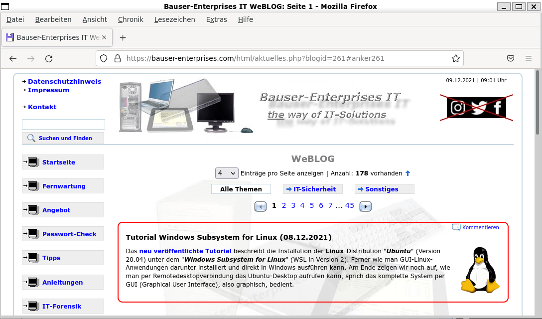 Screenshot Linux Firefox, gestartet unter Windows 11