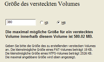 Beispiel Grösse eines versteckten Volume