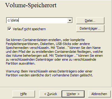 Pfad und Dateiname des zukünftigen Volume Pfad und Dateiname des zukünftigen Volume