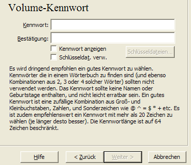 Vergabe des sicheren Passworts Vergabe des sicheren Passworts