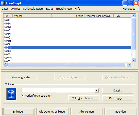 TrueCrypt Hauptfenster