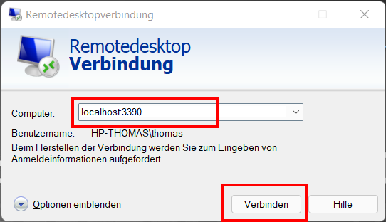 Screenshot RDP-Fenster unter Windows 11
