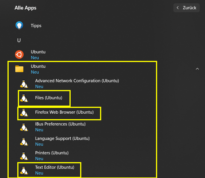 Screenshot Ubuntu-Anwendungen unter Windows 11