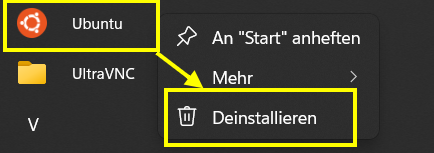 Screenshot WSL-Verteilung deinstallieren